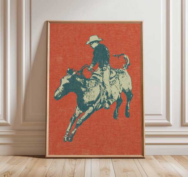 Western Cowboy Poster, Vintage Pop Art Print, Rustic Horse Rider Wall ...