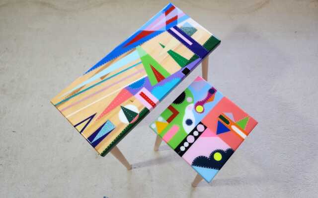 Unique Quirky Abstract Colorful Resin Side Tables, Pop Art Retro Epoxy ...