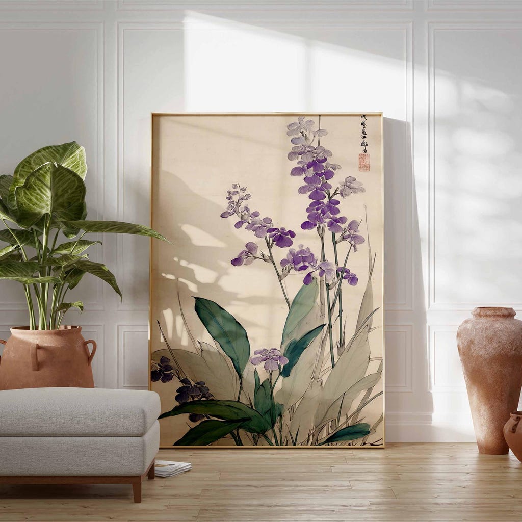 Japanese Orchid Wall Art, Purple Botanical Print Poster