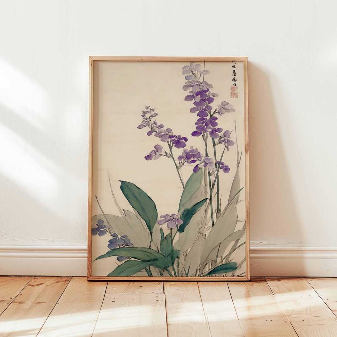 Orchid GALLERY MADE IN KOREA 絵画　アート　壁掛け Japanese Orchid Wall Art, Purple Botanical Print Poster