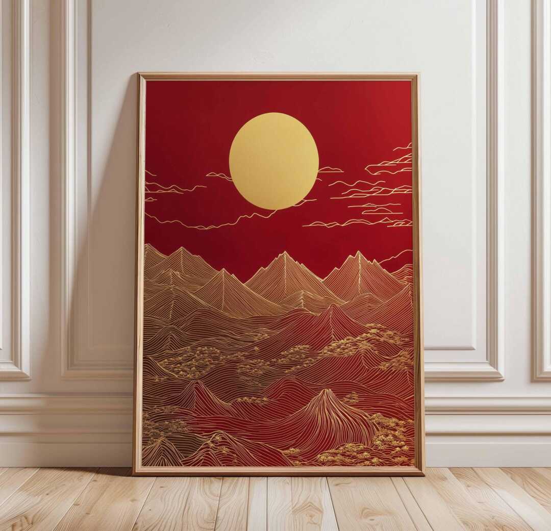 red-gold-mountain-art-poster-