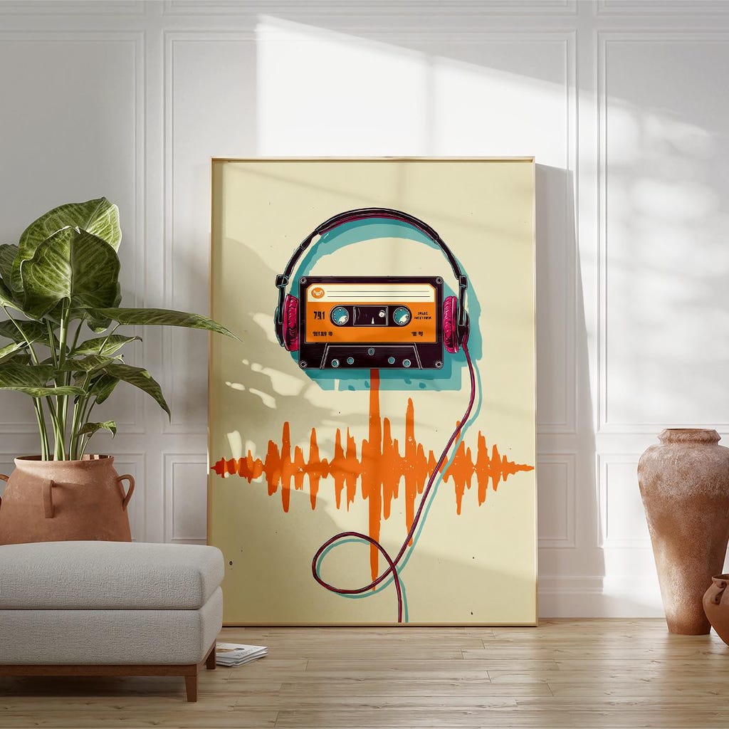 アート・デザイン・音楽 RT-100280 Retro Cassette Poster, Vintage Music Art Print, 80S Wall Decor