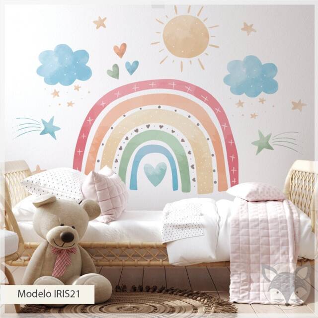 Pastel Rainbow Wall Decal For Nursery, Boho Kids Room Decor, Soft Color ...