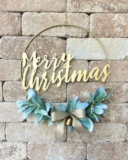 Merry Christmas Lambs Ear Hoop Wreath For Front Door, Golden Berries ...