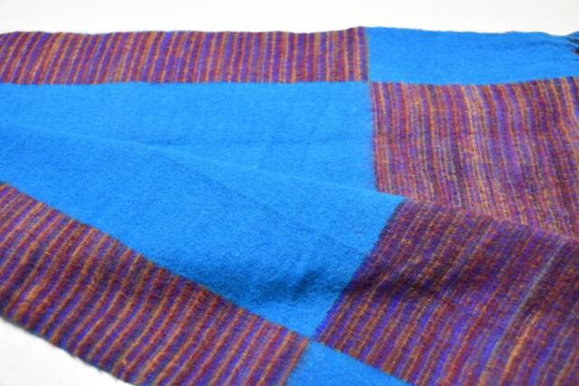 Tibetan Wool Blend Shawl Blanket - Purple with Green & Red Reverse
