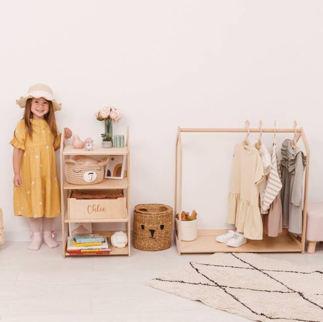 Joy Girl Rack Kids' Furniture, Montessori Clothing Rack With Hangers, Personalized ...