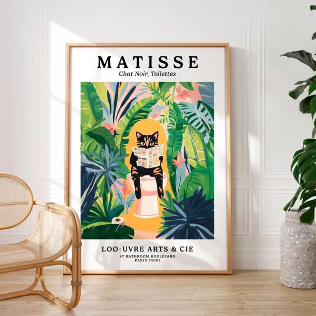Tabby Cat On A Toilet Poster, Matisse Print, Funny Bathroom Wall Art ...