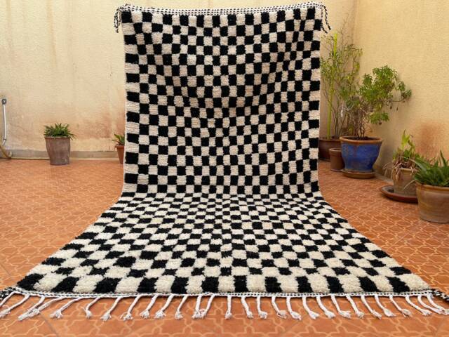 Wool Checkered Rug Handmade Wool Checkered Moroccan Rug - Black & White Checkerboard by ...