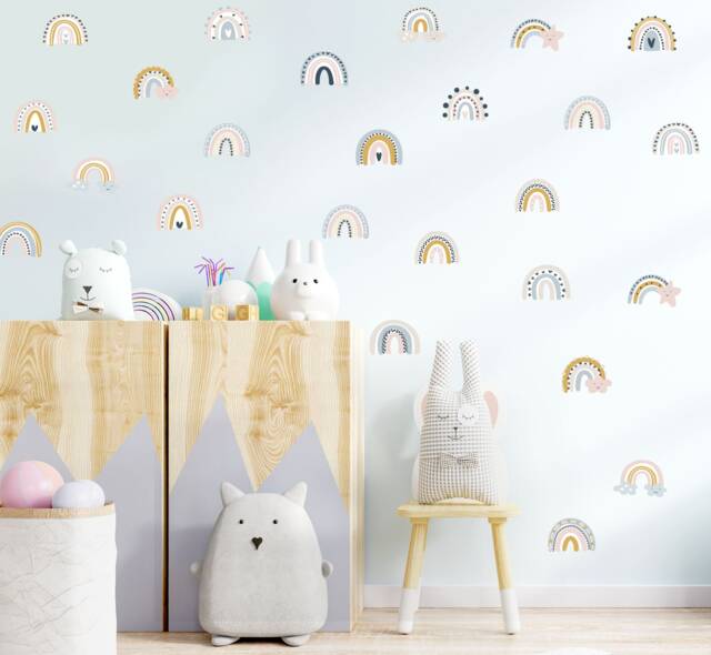 Boho Rainbow Wall Stickers Baby Room Decor Kids Bedroom Decals Nursery ...