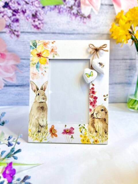 Bunny & Flower Photo Frame, Floral Frame, Wooden Frame, Flower Frame ...