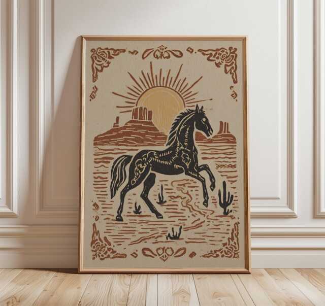 Western Horse Print, Rustic Desert Wall Art, Vintage Cowboy Poster ...