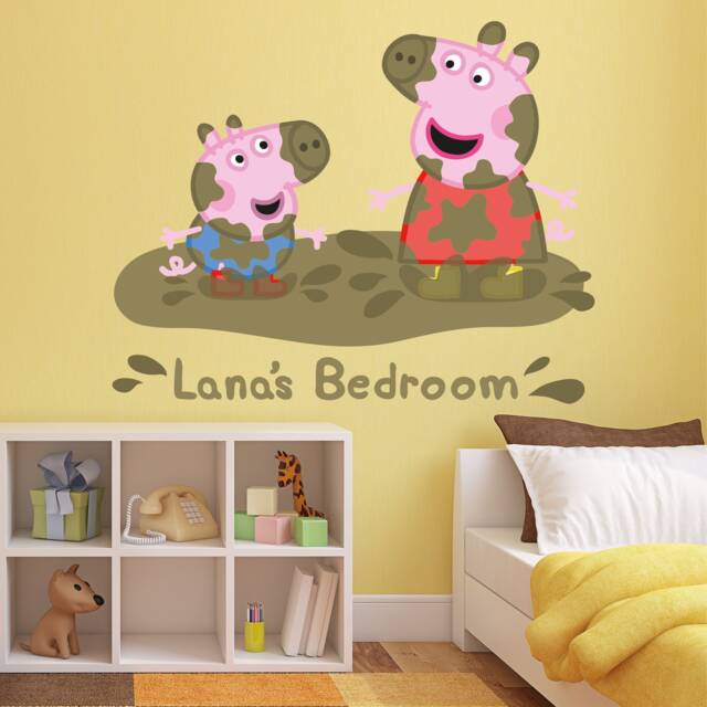 Peppa Pig Wall Sticker - & George Muddy Puddle Personalised Name Decal ...