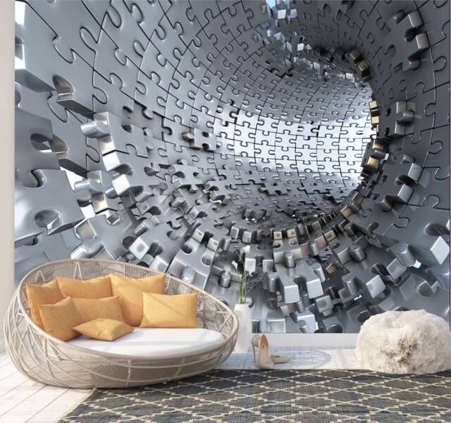 Geometric 3D Perspective Puzzle Tunnel Art Print Photomural Wallpaper ...