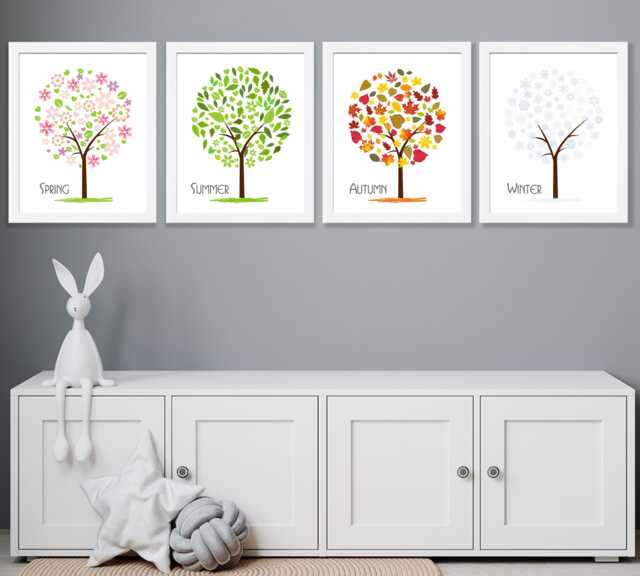Nursery Wall Art Prints - Four Seasons Tree For Kids Room, Educational ...