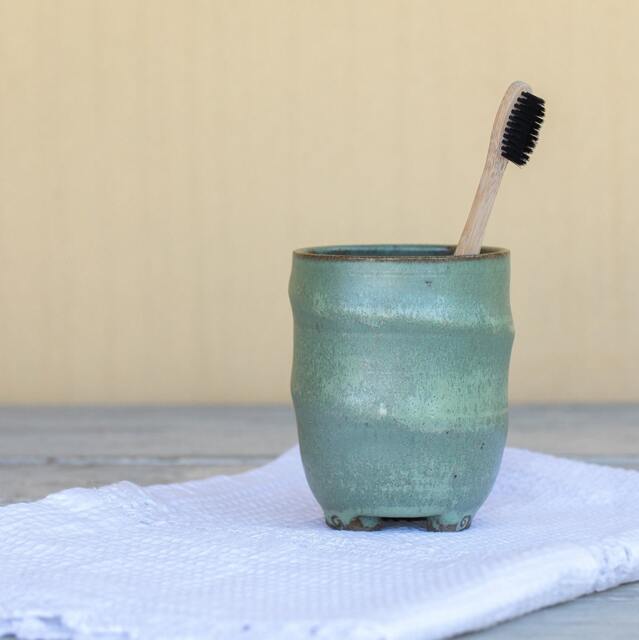 Light Green Ceramic Toothbrush Holder Handmade Pottery Bathroom — free download