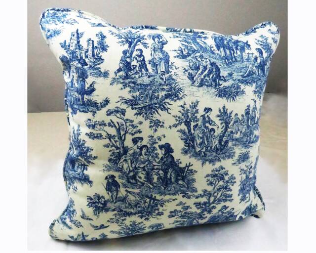 Toile Navy Blue Throw Pillows Cushions Pillow Covers With Piping ...