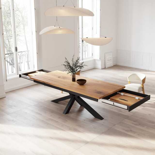 Solid Oak Extendable Dining Table With Star Steel Base Clar 080 by Etsy ...