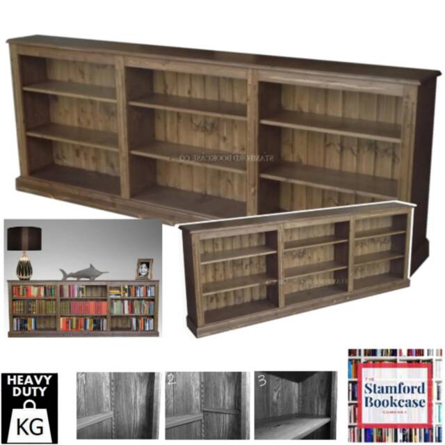 100% Solid Pine, Wooden 3Ft X 8Ft Wide Bookcase, Adjustable Handcrafted ...