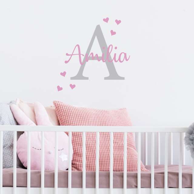 Personalised Name Wall Decal Custom Initial, Hearts Nursery Decor by ...