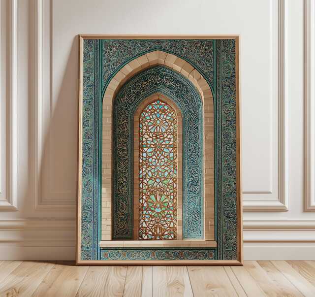 Emerald Mosque Door Print, Islamic Architecture Wall Art, Oriental