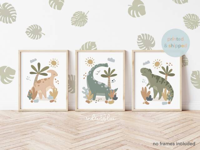Set Of 3 Dinosaur Prints, Bedroom Decor, Boy Nursery Playroom Scandi ...