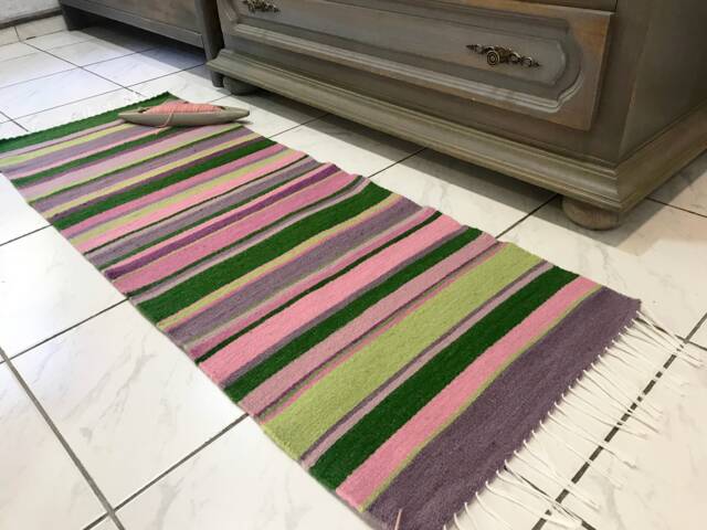 Handwoven Colorful Small Wool Rug Of A Natural in Pink, Purple & Green ...
