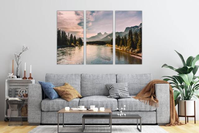 Set Of 3 Canadian Rockies Wall Art For Rustic Cottage, Mountain Canvas ...