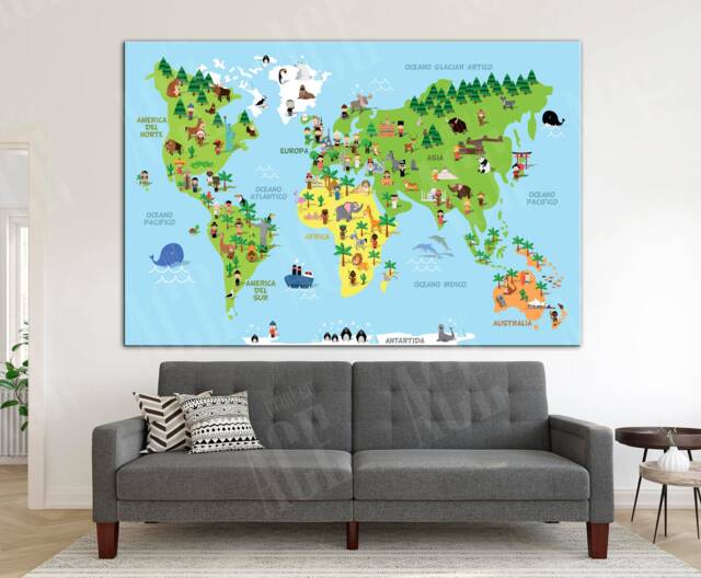 World Map Canvas, Kid Room Map, Decor For Children's Room by Etsy ...