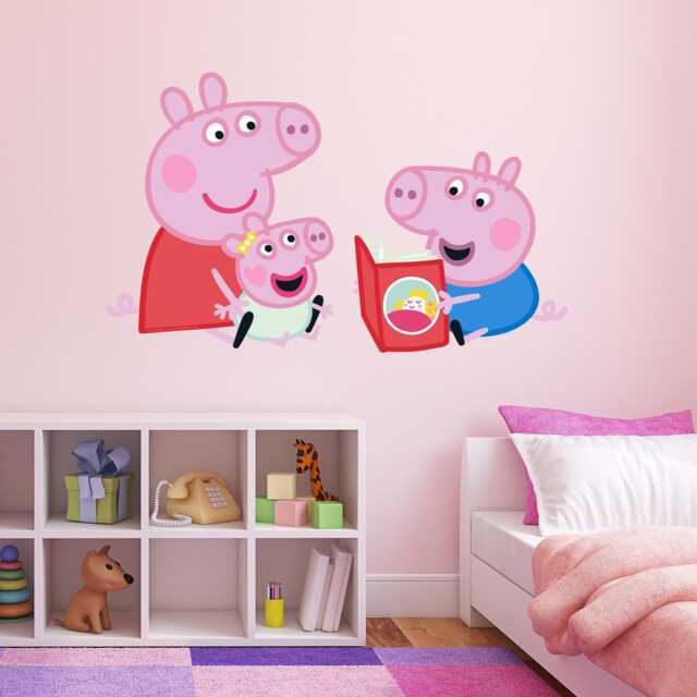 Peppa Pig Wall Sticker - & George Reading To Baby Evie Decal Kids Art ...