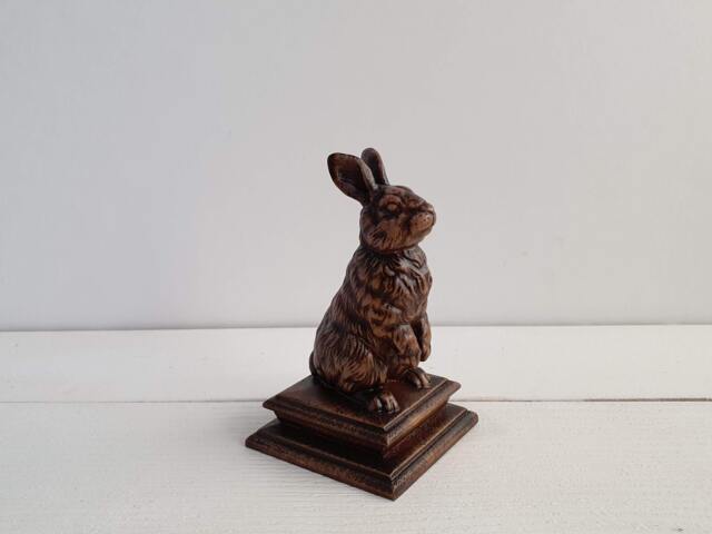 Easter Bunny Statue Of Wood, Rabbit Wooden Finial For Staircase Newel ...