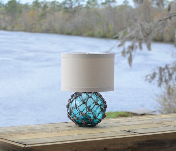 Teal Glass Fishing Float Lamp With Linen Shade by Etsy | ufurnish.com