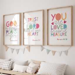 Set Of 6 Bible Verse Prints, Christian Wall Art, Nursery Rainbow Girls ...