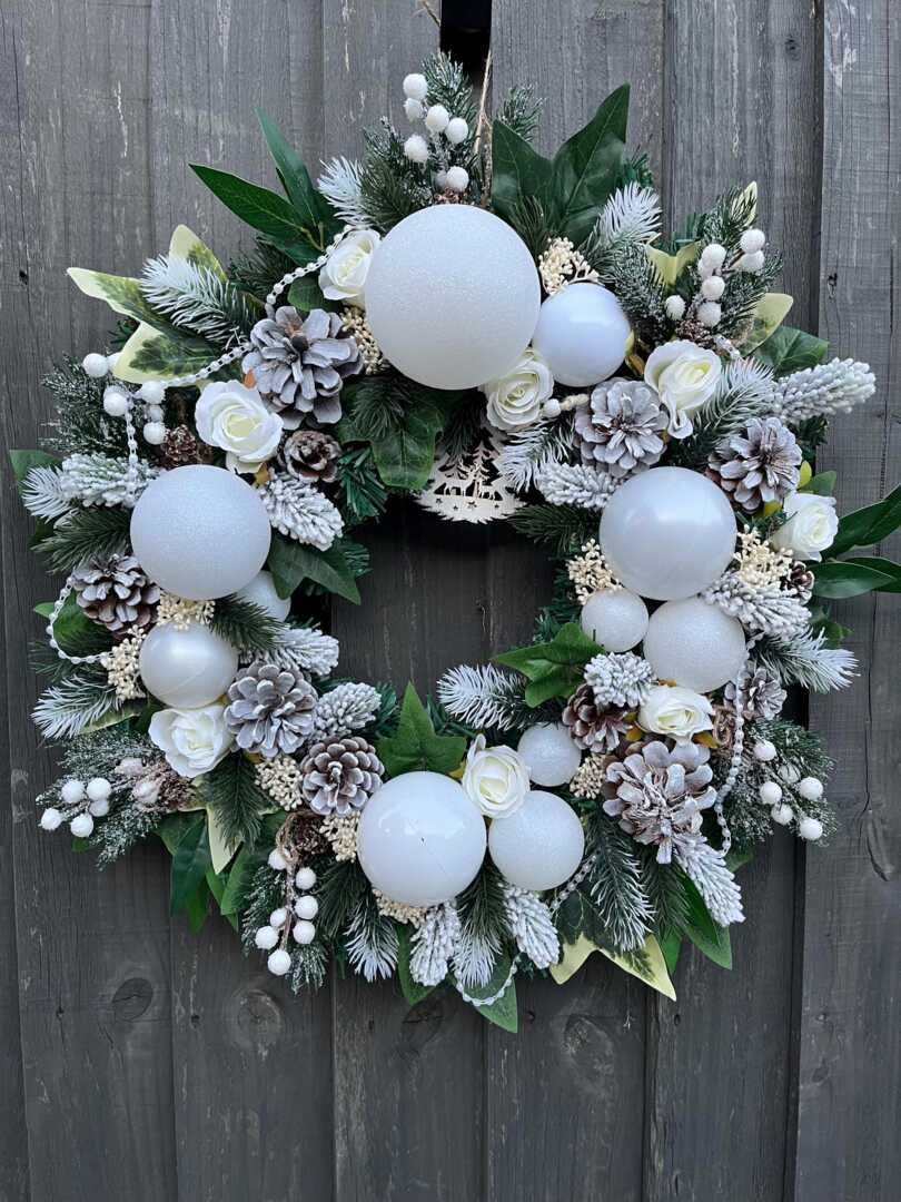 Large Handmade Christmas Door Wreath in Whites & Greens by Etsy
