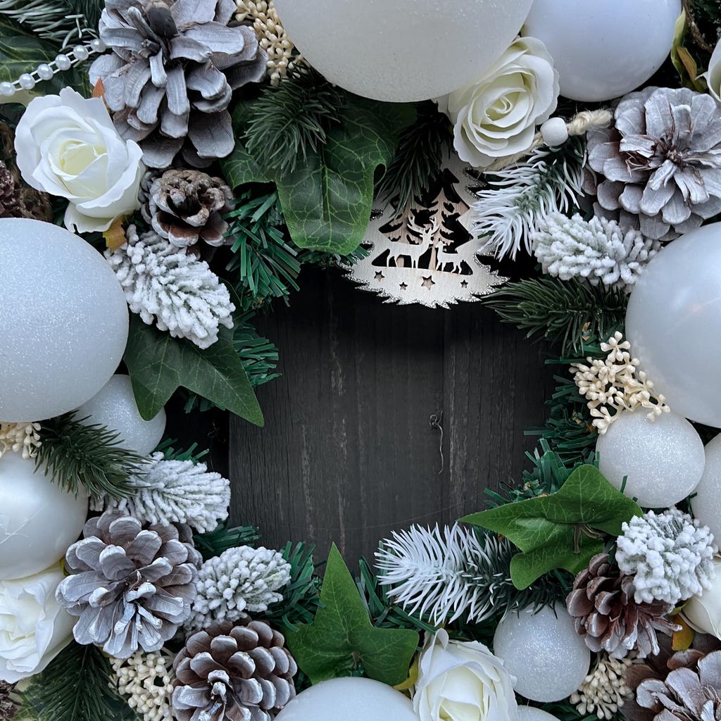 Large Handmade Christmas Door Wreath in Whites & Greens by Etsy