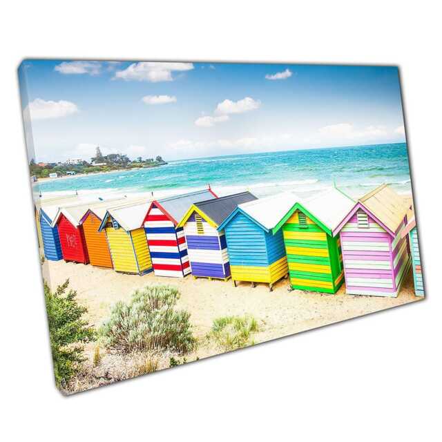 Vibrant Beach Huts Seaside Canvas Print