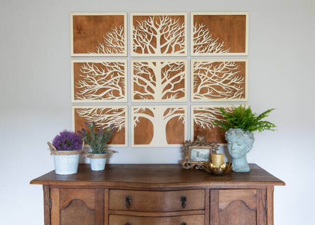 Tree Of Life, Set Of 9, Wooden Wall Art Decor, Forest, Farmhouse ...