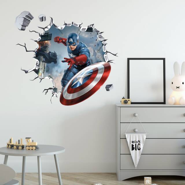 Autocollant Mural 3D Avengers - Hulk, Spider-Man, Captain America - Décor Amovible - Neuf - Multicolore