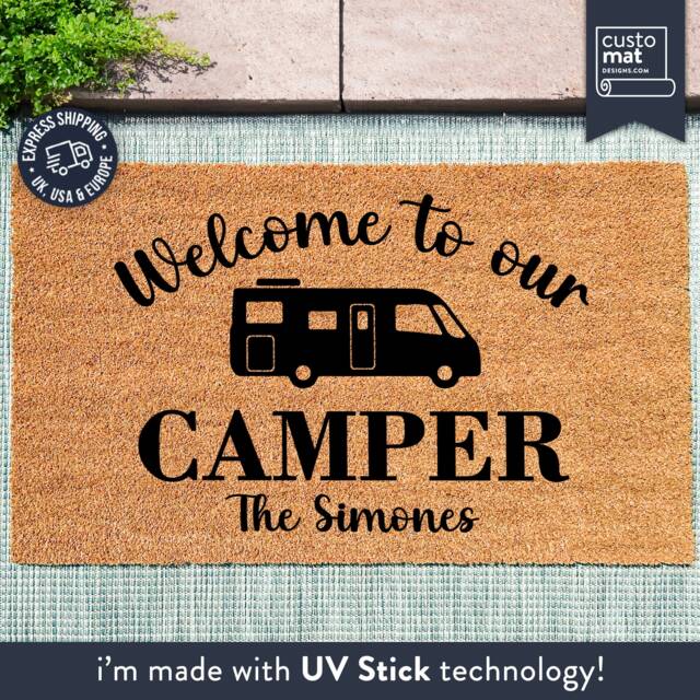 Custom Family Camping Gift - Camper Mat Welcome To Our Coir Doormat Rv ...