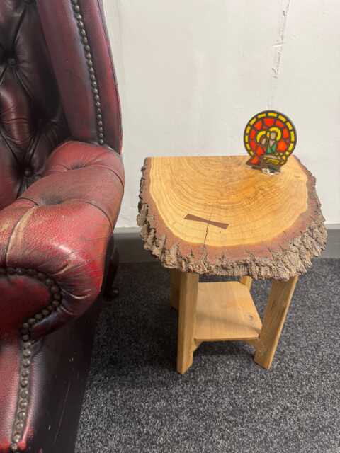 Live-Edge Oak Slab Side Table With Oak Legs - Handcrafted Rustic ...