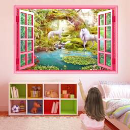 Unicorn Fairies Enchanted Forest Fantasy Wall Sticker Mural Decal Print ...