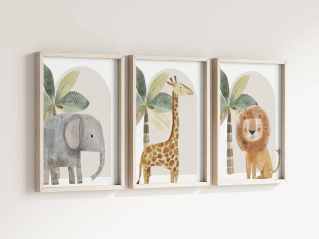 Safari Giraffe Lion Elephant Animal Baby Girls Boys A4 Or A3 Nursery ...