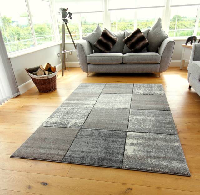New Taupe Brown Silver Grey Cream Rugs Small Large Mats Modern Blocks ...