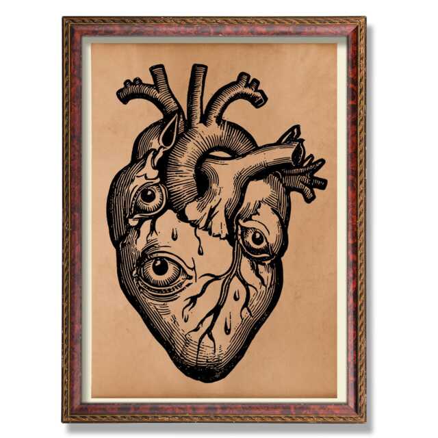 Vintage Anatomical Heart Poster Rustic Medical Illustration Art ...