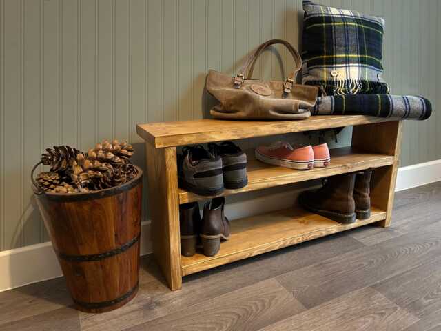 Handmade Rustic Wooden Shoe Bench - Reclaimed Wood Entryway Storage ... - Reclaimed Wood Entryway Storage Designs