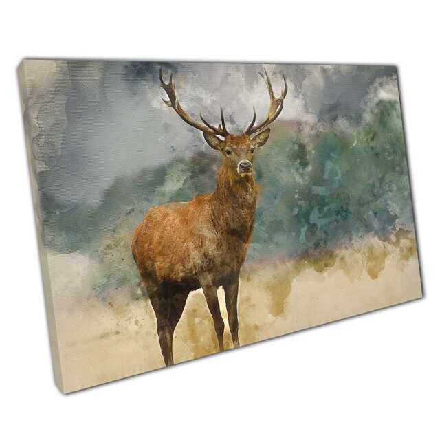 Majestic Red Deer Stag Canvas Print - Wildlife Wall Art For Home Office ...