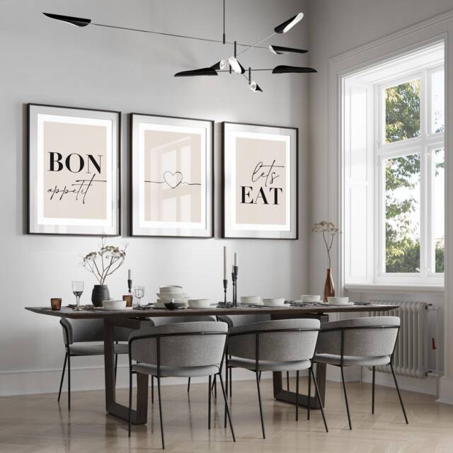 Bon Appetit, Lets Eat Dining Room Prints, Set Of 3, Kitchen Wall Art ...