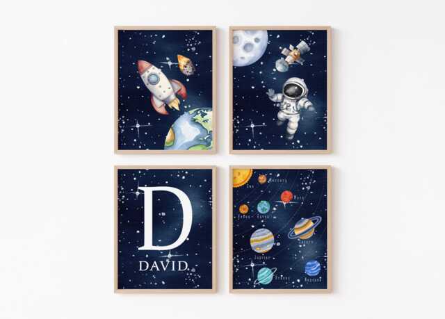 Personalised Space Print Set, Rocket Astronaut Solar System Art by Etsy ...