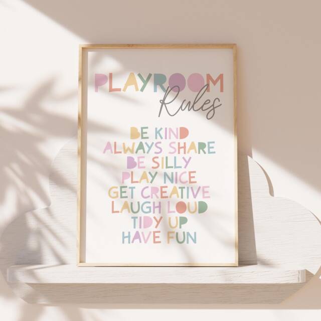 Playroom Rules Print, Girls Bedroom Decor, Rainbow Wall Art, Pastel ...