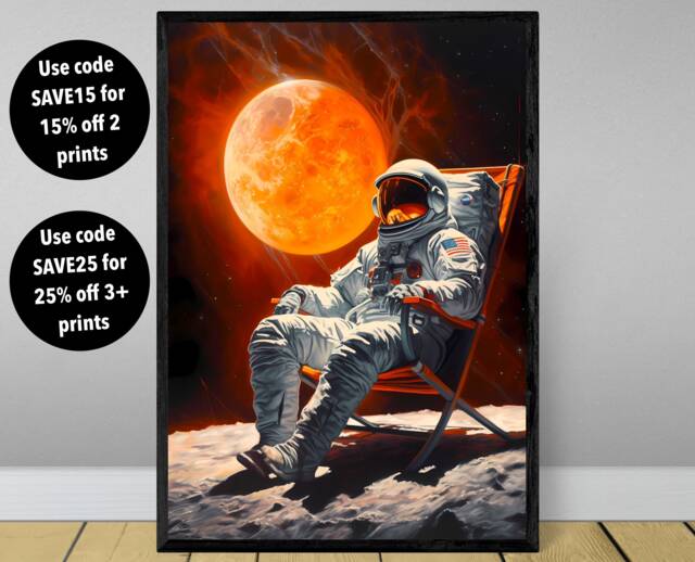 Space Astronaut On The Moon Wall Art, Space Art Print, Nasa Poster ...