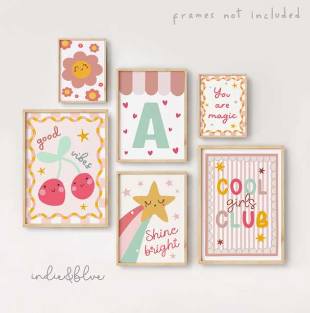 Personalised Set Of 6 Girls Gallery Wall Prints, Cherry, Cool Club, You ...